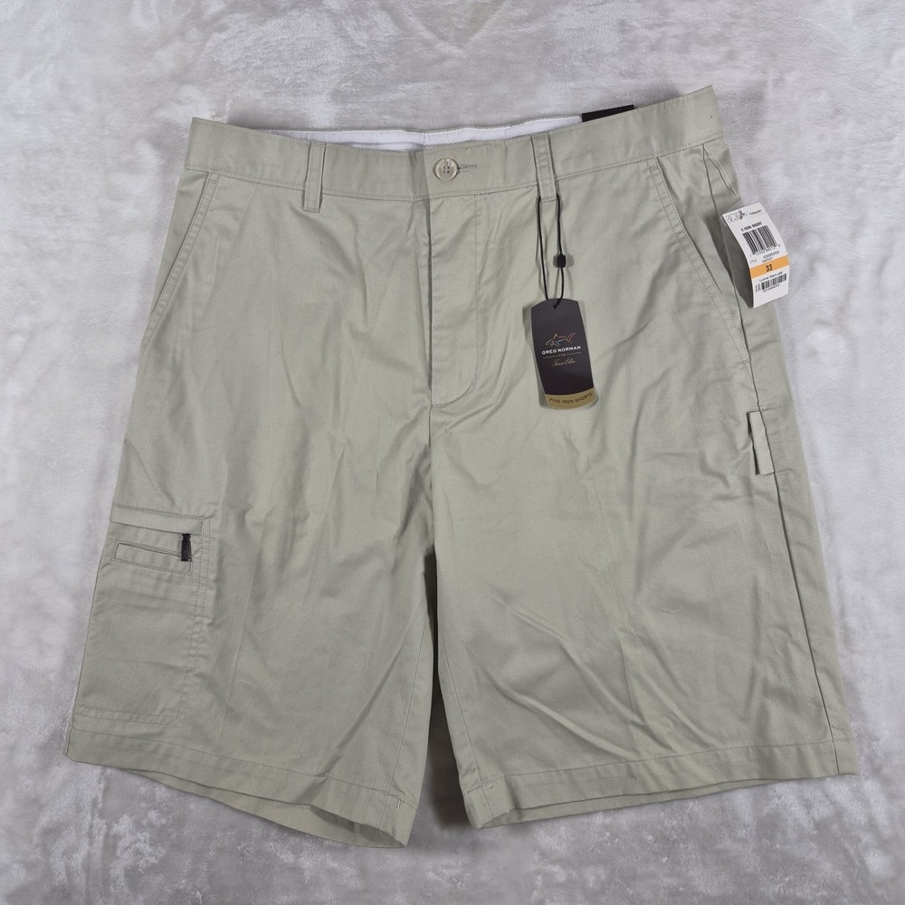 Greg Norman‎ Five Iron Shorts Men's 33 Beige 10" Inseam Golf Casual Comfort NWT